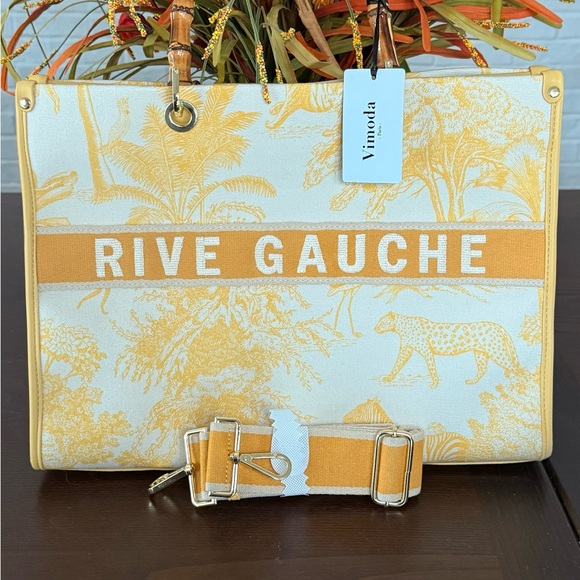 Yellow and White Rive Gauche Tote - Picture 2 of 9